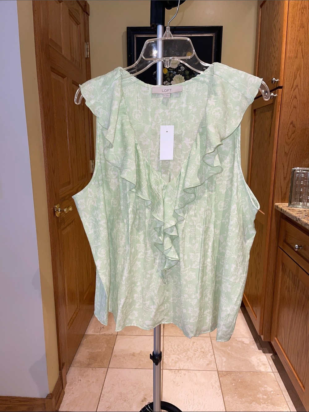 LOFT Mint Green Ruffle V-Neck Sleeveless Top